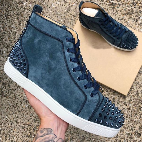 

mens casual shoes blue suede sneakers red bottoms shoe orlato sneaker high lace up trainers varsilou spiked platform trainer size 35-47 box, Black