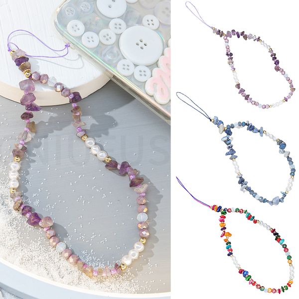 Cinghie per cellulare Alla moda Perle di pietra Perline Catena per cellulare Donne Ragazze Cinturino per cellulare Anti-perso Cordino per appendere gioielli Bracciale portachiavi