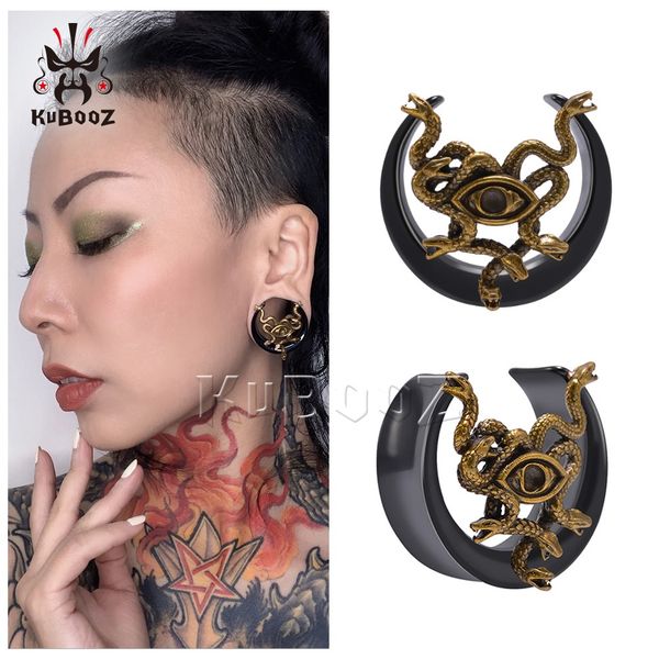 

kubooz stainless steel black notched snake eye ear plugs tunnels piercing body jewelry earring gauges stretchers expanders wholesale 8mm to, Silver