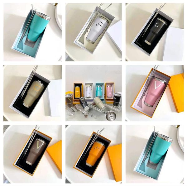 

designer letter l/g/c/h car watter tumbler fashion straight coffee mug cup with straws for friend family gifts