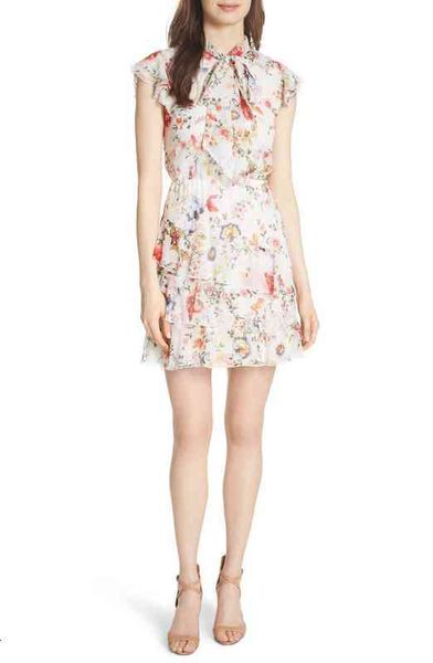 

casual dresses a o summer fresh floral print ruffle bow dress, Black;gray