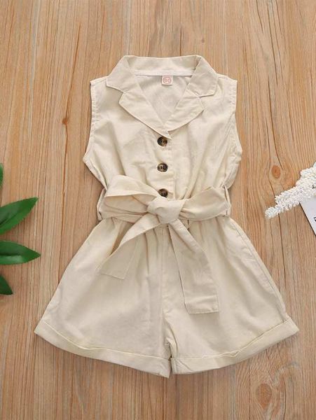 

toddler girls notched half button self tie shirt romper she, Blue