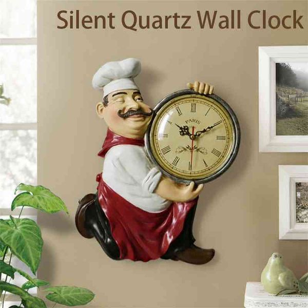 Смола Шеф -повар милый настенный часы дома часы для ванной комнаты кухонные часы винтажные настенные часы дома настенные часы настенные часы современный дизайн 210325