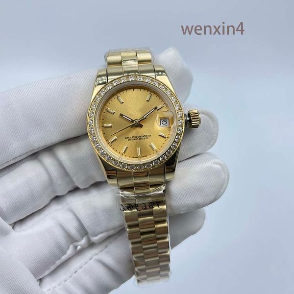 

classic women's watch stainless steel precision automatic stainless steel strap waterproof 26mm white tin bezel small diamond, Slivery;brown