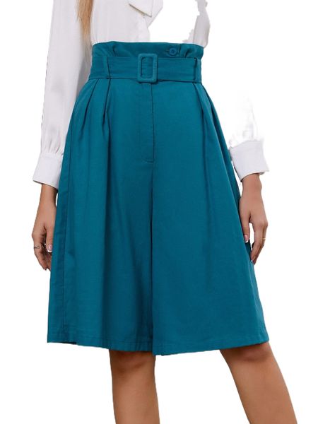 

high waist belted wide leg shorts t2db#, White;black