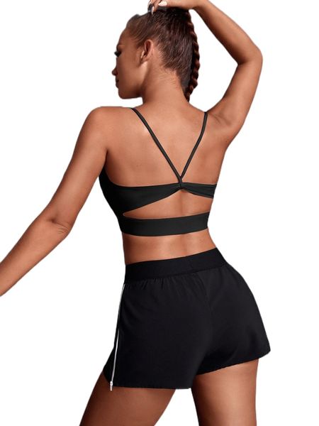 

light support solid cut out back sports bra o4q1#, Gray