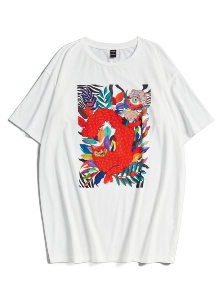 

x magdalena parfieniuk cartoon graphic drop shoulder tee v0cz#, White