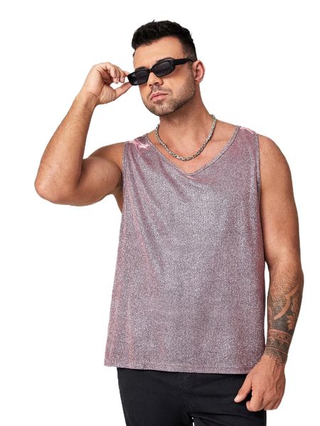 

extended sizes men glitter tank n2j2#, White;black