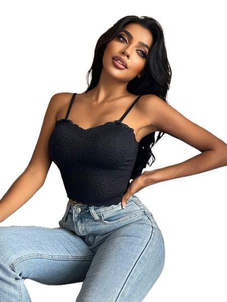 

scallop trim wireless bralette 89jp#, Black;red