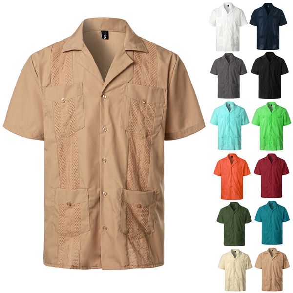 2022 Camicie a maniche corte in cotone da uomo Camicia casual da uomo Solid Slim Fit Camicia da uomo bianca nera stampata Casuals Maniche corte Risvolto Top Uomo M-4XL