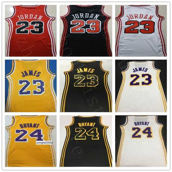 NCAA Womens 23 MJ 23 BLJ Vestido de basquete feminino 100% bordado LeBron roupas James B24ryant Retro 23 camisas femininas