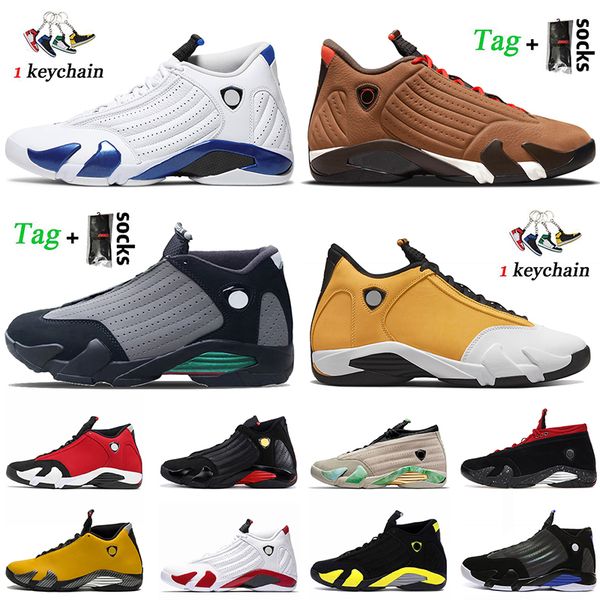 

wholesale 2022 fashion joedens 14 basketball shoes with socks jumpman 14s alternate thunder size 13 mens trainers particle grey ginger black