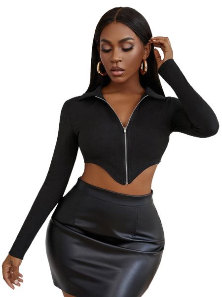 

sxy asymmetrical hem crop ribbed knit a94e#, White