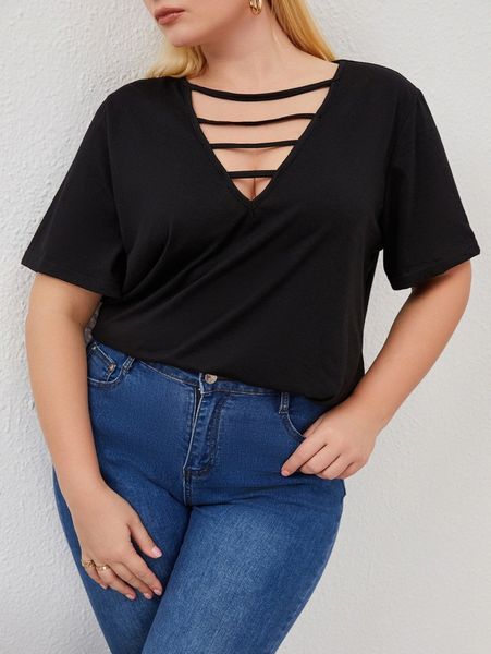 

plus solid cut out tee z5fb#, Black