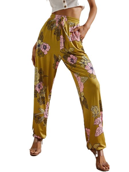 

luukse floral print slant pocket joggers k0u8#, Black;white