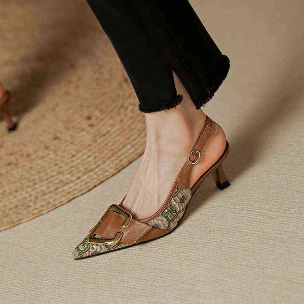 

designer women's high heels casual sandals french back empty baotou 2022 summer physical store pointed thin heel thousand grid bird met, Black