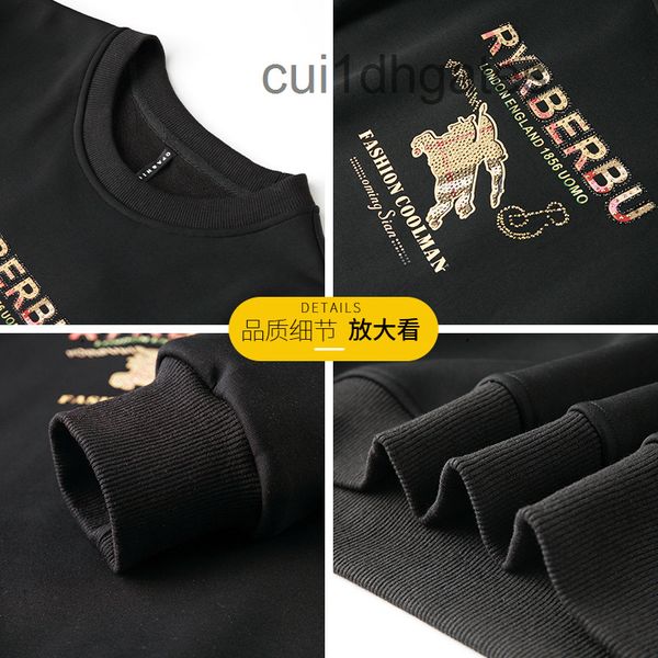 

brand 2022 designer classic b br hoodie large plush sweater men's round neck loose casual long sleeve bottomin, White;black
