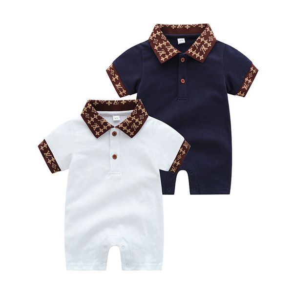 

New Arrivals Fashion Boys Girls Brand Rompers Infant Summer Short Sleeve Jumpsuits Kids Cotton Turn-down Collar Onesies, White