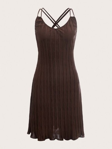 

mod criss cross textured cami dress m3j6#, Black;gray