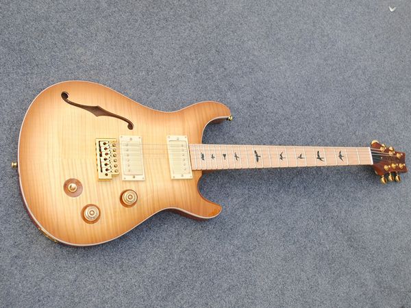 

custom f-hole jazz electric guitar, metal accessories, tiger flame maple p r s guitar