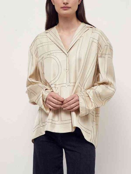 

women's blouses & shirts toteme spring fall silk embroidered exquisite pajama shirt geometry silhouette mm twill blouse 4169, White
