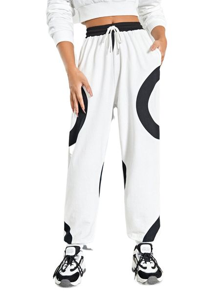 

x stella matyanova drawstring waist colorblock joggers g8tf#, Black;white