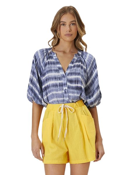 

tie dye button through puff sleeve blouse a0r0#, White