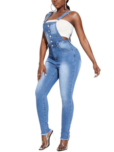 

sxy button front slant pockets denim overalls without tube g9kf#, Black;white