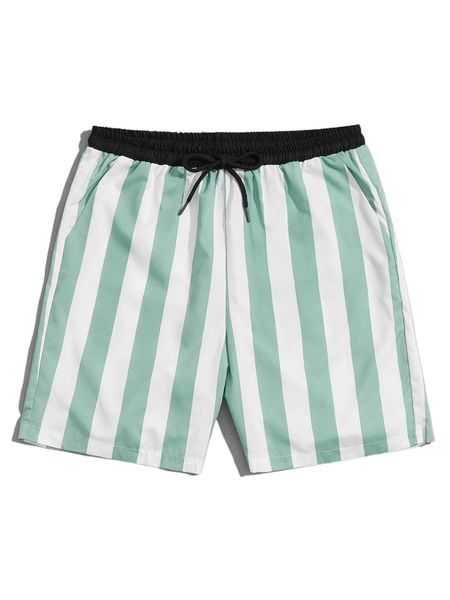 

romwe guys colorblock striped drawstring shorts k2u7#, White;black
