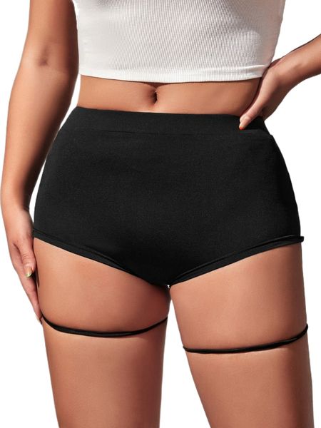 

petite solid cut out shorts q1t7#, White;black