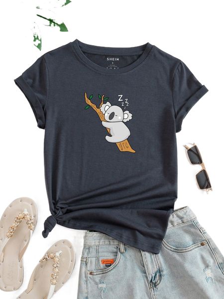 

cartoon graphic round neck tee 65by#, White