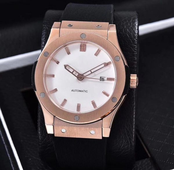 

2020 u1aaa quality men sport watch rubber belt automatic watches 2813 big gold auto date 361l mechanical movement watchband bang nx fashion, Slivery;brown