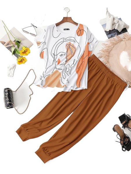 

plus figure batwing sleeve tee & pants 00le#, Black