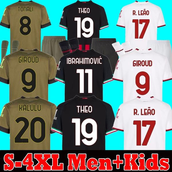 

ibrahimovic 22 23 soccer jersey ac milans giroud r. leao tonali theo football shirt s-4xl, Black;yellow