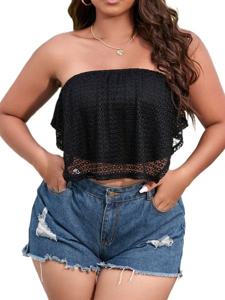 

plus backless contrast lace tube q3dt#, Black