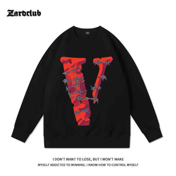 

zardclub fashion brand vlones round neck sweater men's 2021 autumn and winter lovers' versatile bottomed md, Black
