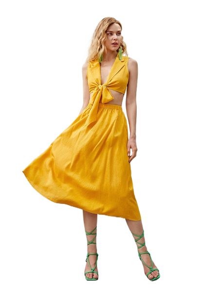 

tie front crop tank & skirt n8wx#, White