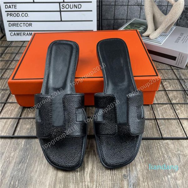 

girls womens slippers summer slide real soft leather ladies flip flops slipper stylish girl sandali classic h open toe casual flat262p, Black