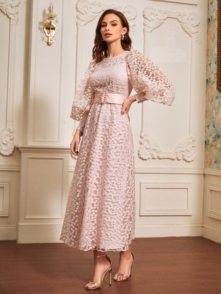 

allover floral embroidery pearls beaded belted dress t05c#, Black;gray