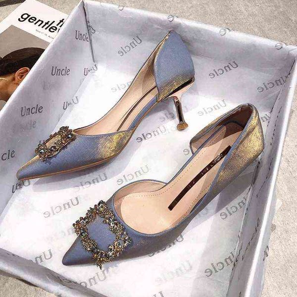 

2022 spring new women bridal shoes wedding shoes faux silk satin rhinestone crystal woman pumps stiletto women sandals t220730, Black