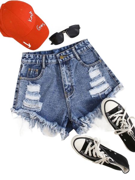 

raw hem ripped denim shorts r84r#, White;black