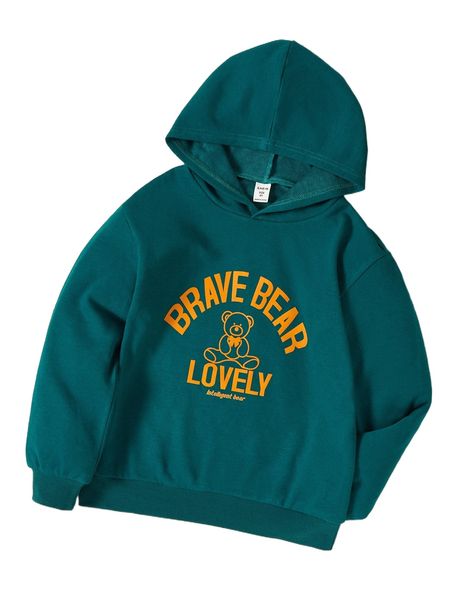 

girls letter & cartoon bear print hoodie q7wa#, Black;white