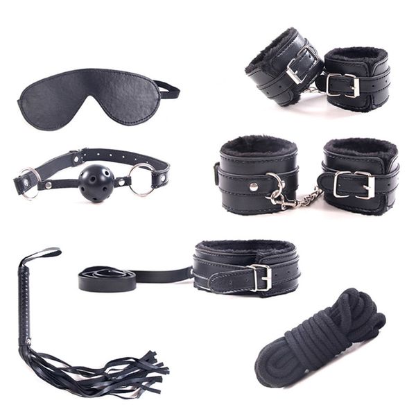 7pcs Sexy Toys Games Games Bondage Rathcuffs Cuffs Whip Chip Collar Products Gag Gag для пар