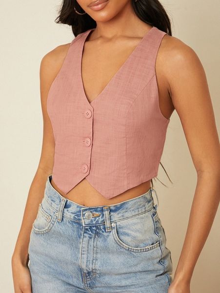 

club single breasted cut out back blazer vest s2xc#, White