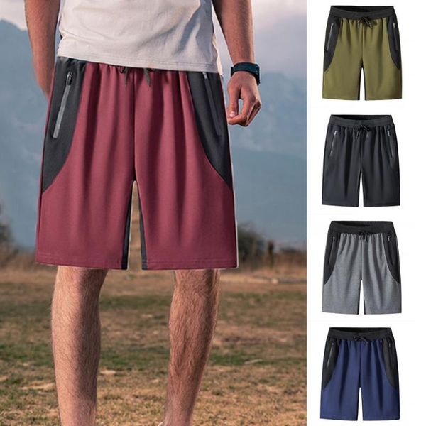 Pantaloncini da uomo Estate Quick Dry Uomo Colore a contrasto Coulisse Tasche con cerniera Elastico in vita Cavallo profondo Moda Pantaloni sportivi Abbigliamento maschileMen's Me