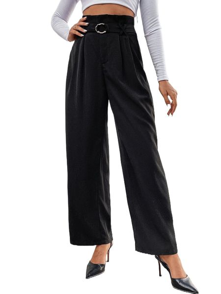 

paper bag waist wide leg pants l4gb#, Black;white