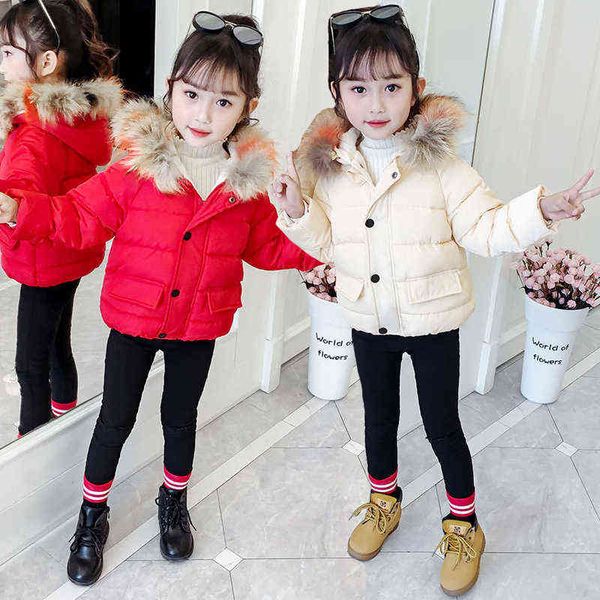 

toddler winter keep warm jacket for girl cute fur collar thick plush lining children windjacket jacket children hooded outerwear j220718, Blue;gray