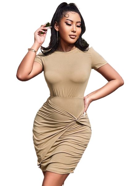 

ruched twist front bodycon dress 48xd#, Black;gray