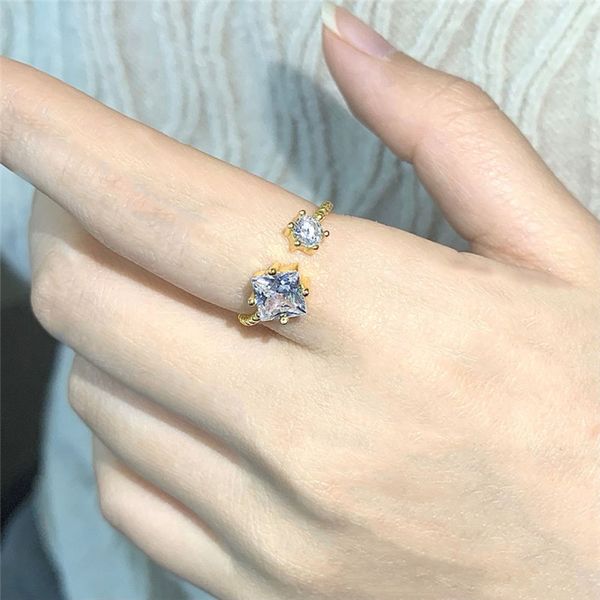 

gold for woman openings adjustable 925 sterling silver designer ring white 5a cubic zirconia square round jewelry love rings valentines day, Golden;silver