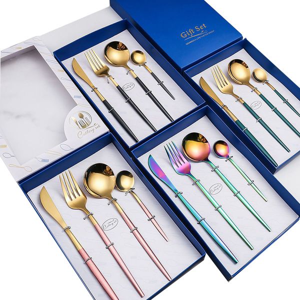 Gümüş Altın Çatal Kaşık Bıçak Paslanmaz Çelik Sofra Çatal Silverware Chopsticks Yemek Sofra Takımı Seti